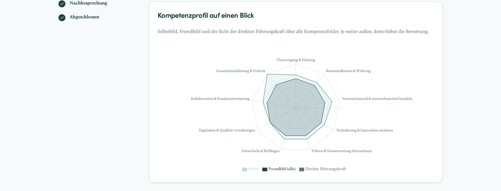 Auswertung mit Netzdiagramm des Kompetenzprofils